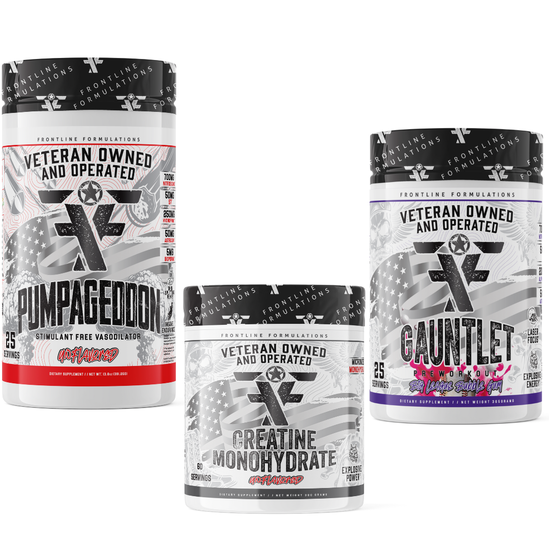 Gauntlet Pump Creatine Monohydrate Stack GAUNTLET Quickly becoming one of the most sought-after mid-stim pres on the market! Boasting 275mg of caffeine combined with 50mg of astragin for almost instant absorption! 300mg of L-Theanine to prevent jitters an