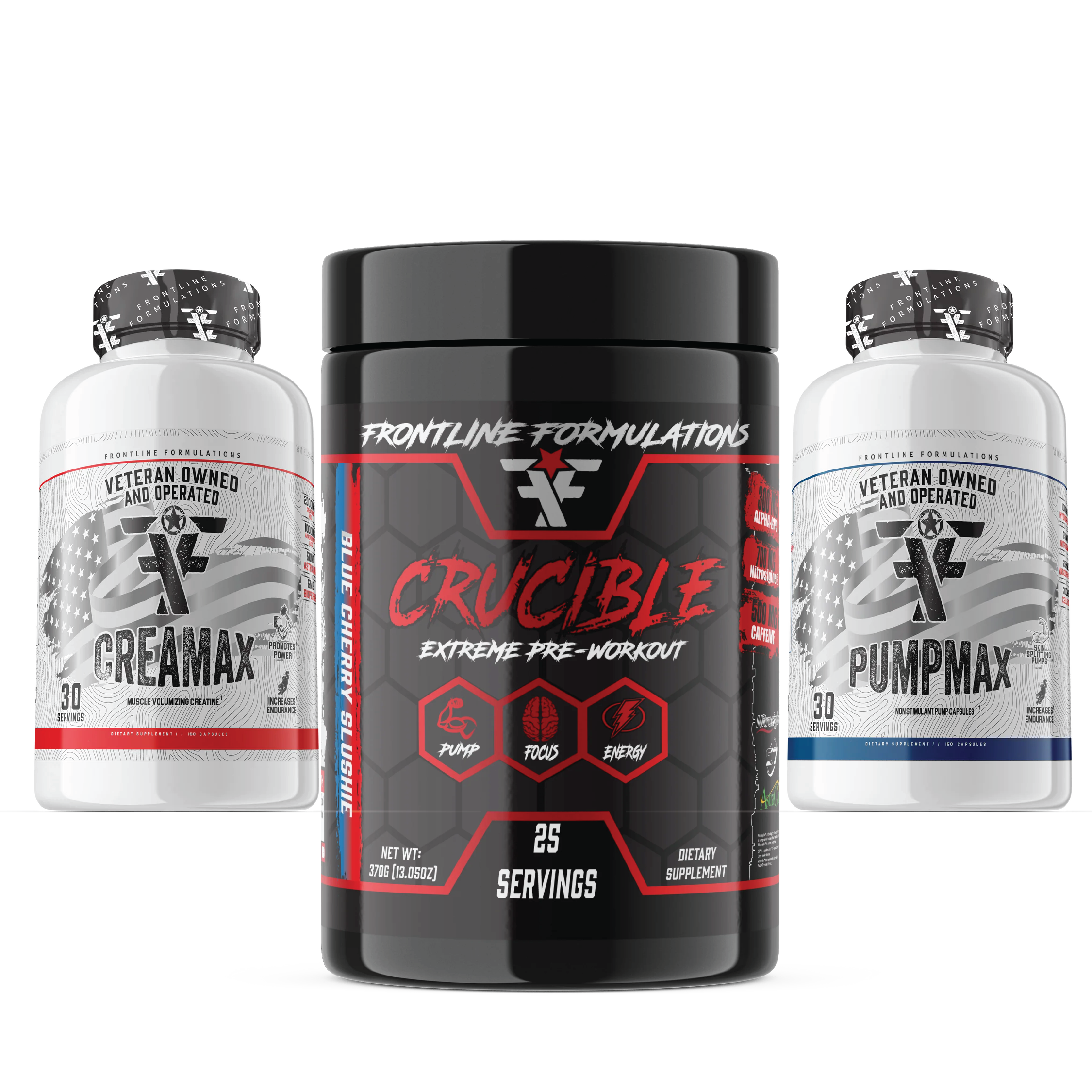 Crucible Pumpmax Creamax Stack Crucible Crucible is quickly becoming the HOTTEST pre-workout on the market because of its clinically dosed ingredients and perfected formula. Insane energy from 500mg of potent time-released, tri-blend caffeine Enhances nit