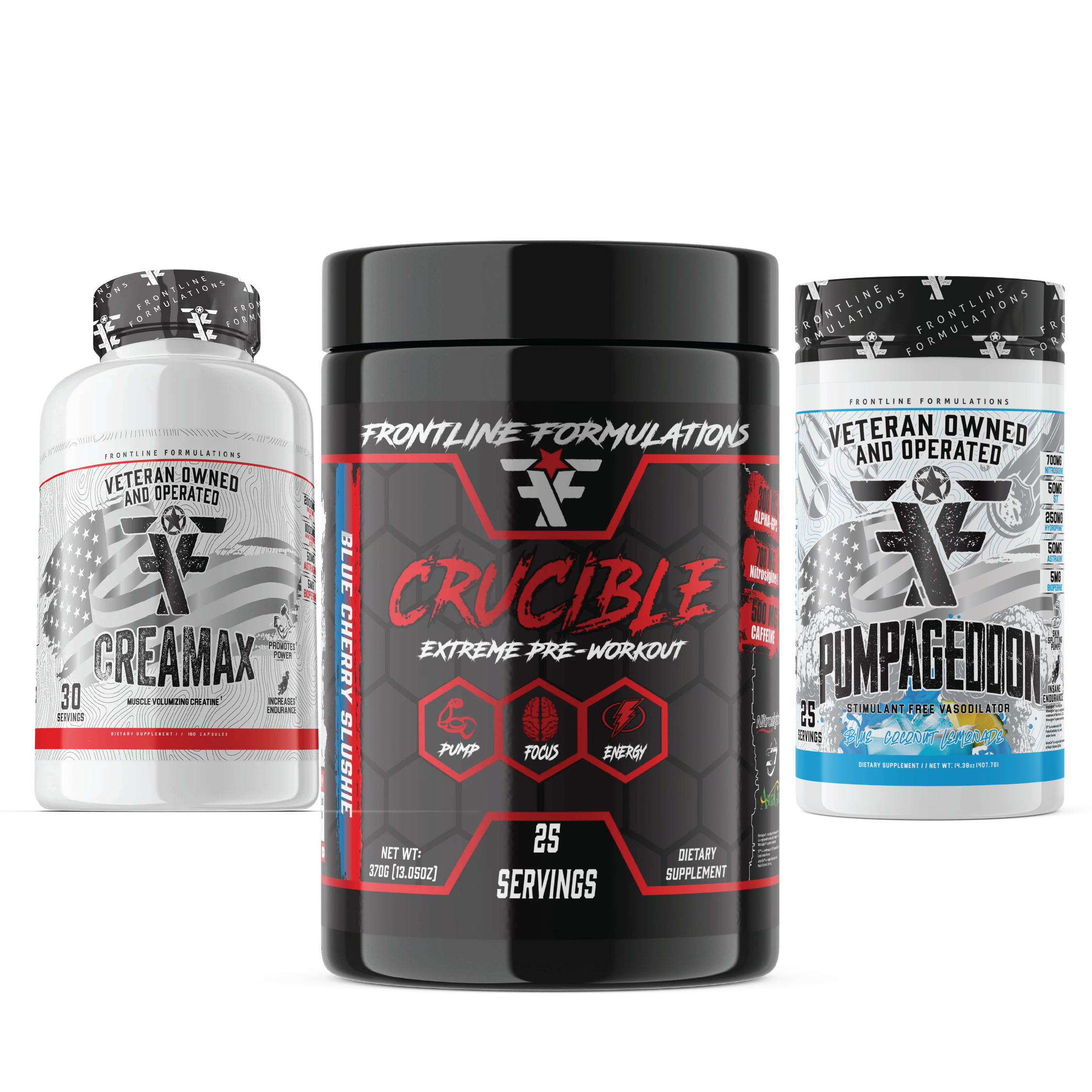 Crucible Pumpageddon Creamax Stack Crucible Crucible is quickly becoming the HOTTEST pre-workout on the market because of its clinically dosed ingredients and perfected formula. Insane energy from 500mg of potent time-released, tri-blend caffeine Enhances