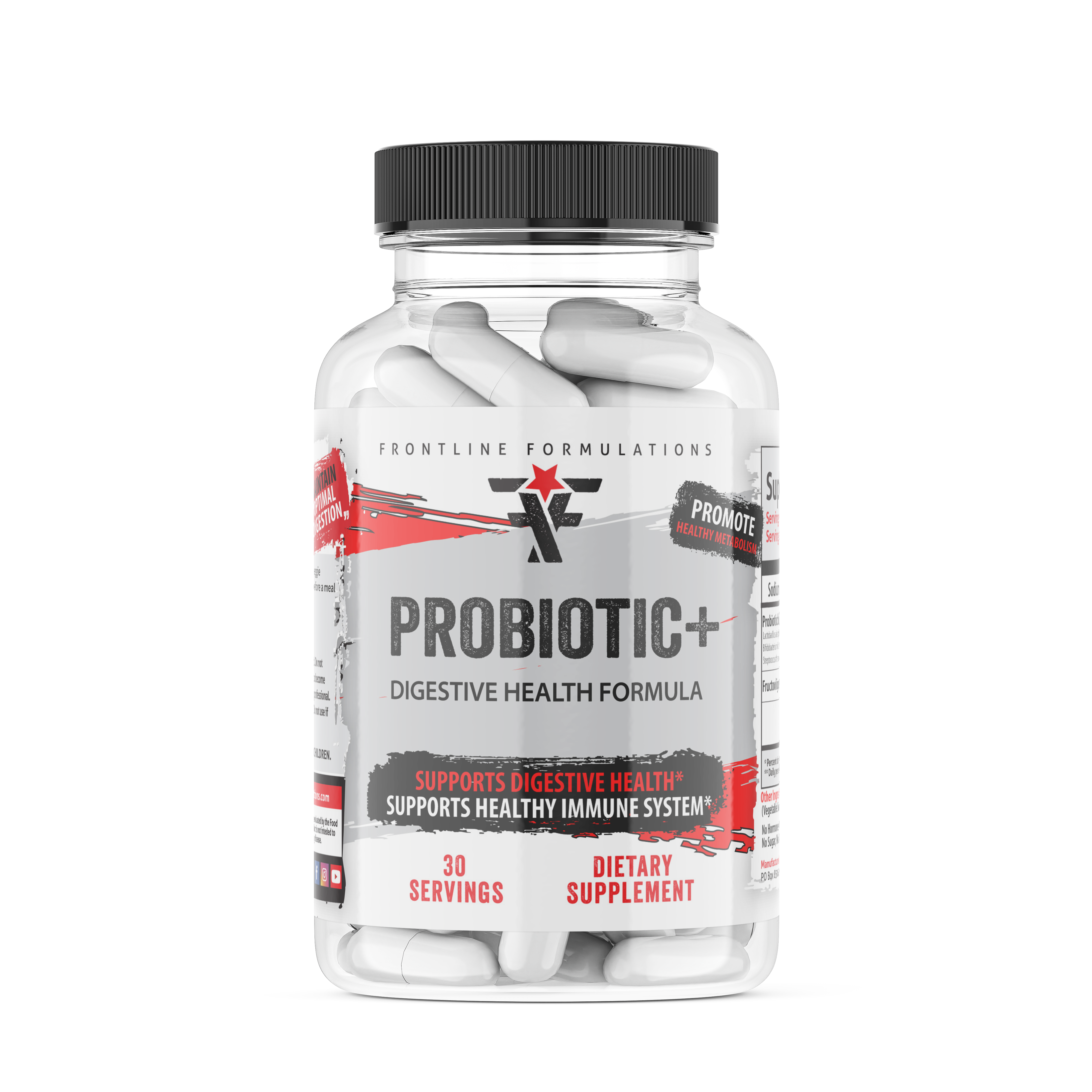 Probiotic+ Probiotic+ 10 Strains with 20 billion active cultures: Supports digestive and immune health with 20 billion cultures from 10 probiotic strains, our formula contains live microorganisms that help keep a healthy digestive tract. Supports digestiv