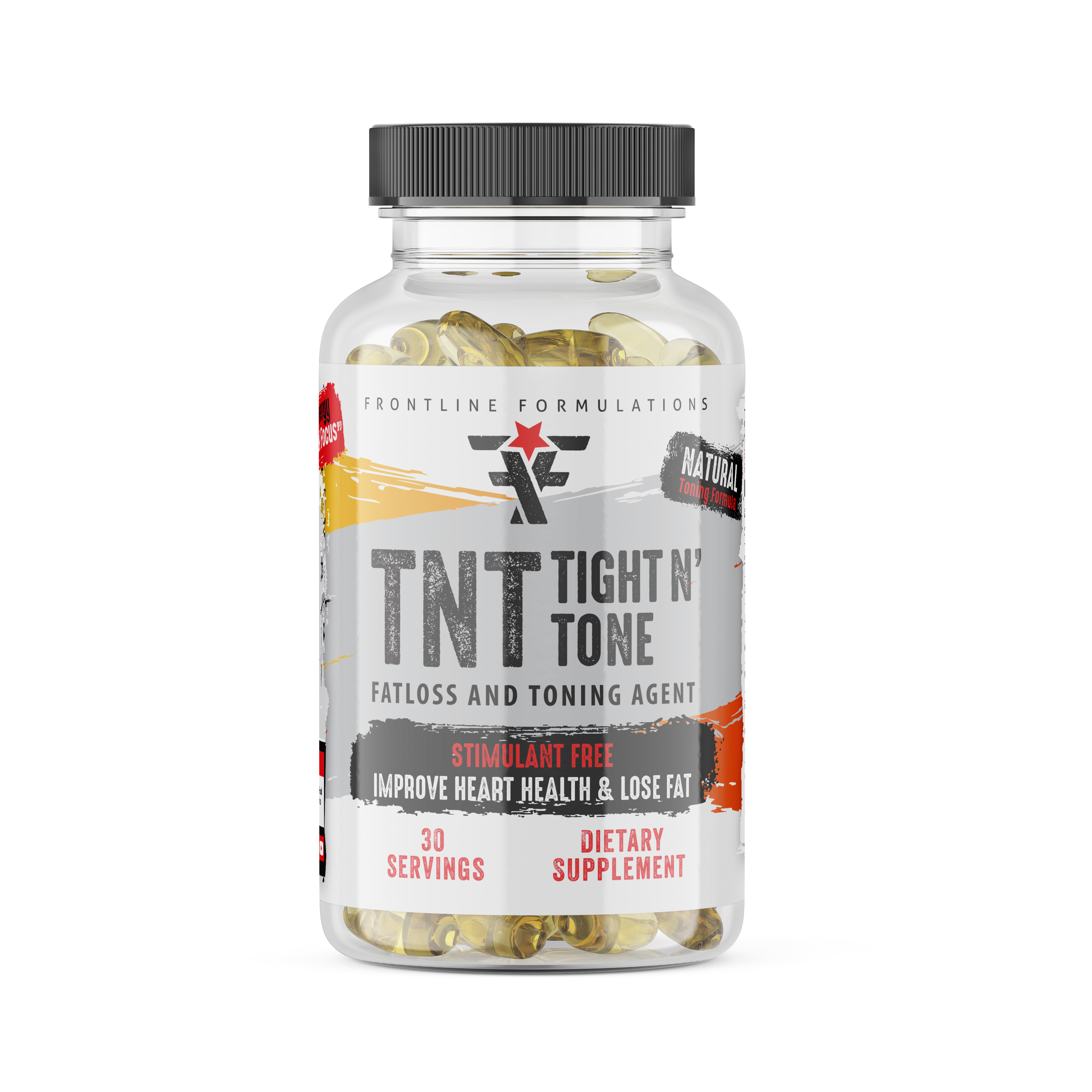 Tight-N-Tone TNT is a non-stimulant muscle toner that combines the heart and cardiovascular benefits of Omega 3, 6, and 9 alongside the metabolism-supporting strength of CLA and L-carnitine. ACTIVE INGREDIENTS: EPA, DHA, & ALA: These vital omegas play a k